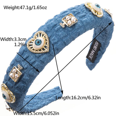 Women'S IG Style Novelty Modern Style Devil'S Eye Heart Shape Alloy Cloth Inlay Artificial Pearls Rhinestones Hair Band