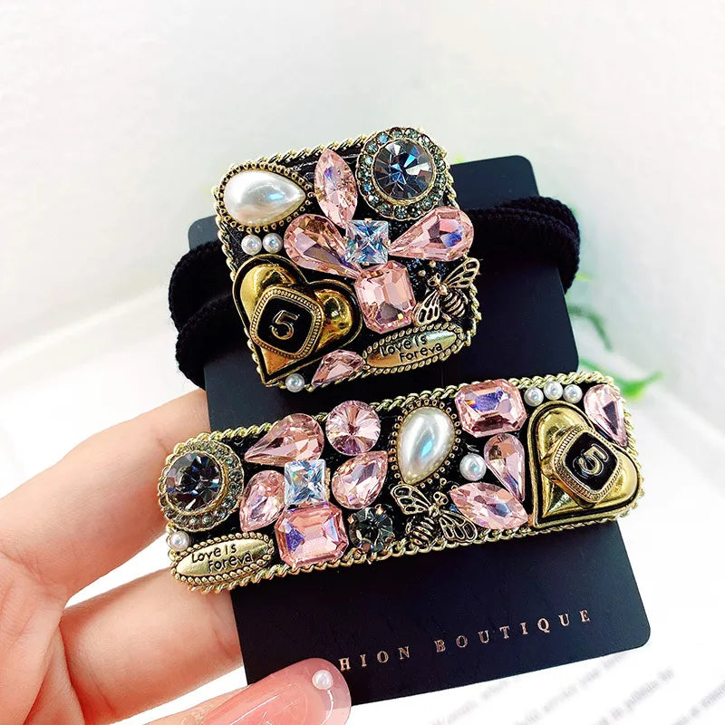 Women'S Ig Style Number Square Heart Shape Alloy Inlay Crystal Rhinestones Hair Clip Hair Tie