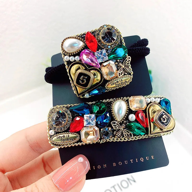 Women'S Ig Style Number Square Heart Shape Alloy Inlay Crystal Rhinestones Hair Clip Hair Tie