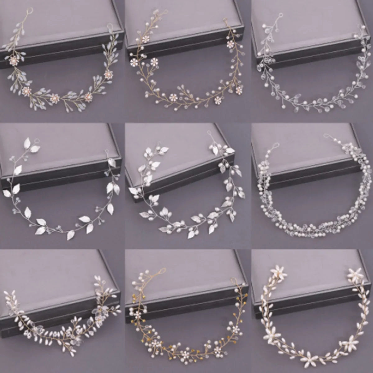 Women'S IG Style Shiny Leaves Flower Iron Pearl Inlay Rhinestones Hair Band