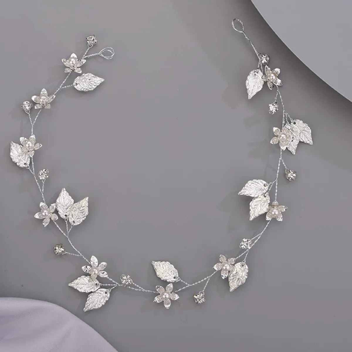 Women'S IG Style Shiny Leaves Flower Iron Pearl Inlay Rhinestones Hair Band