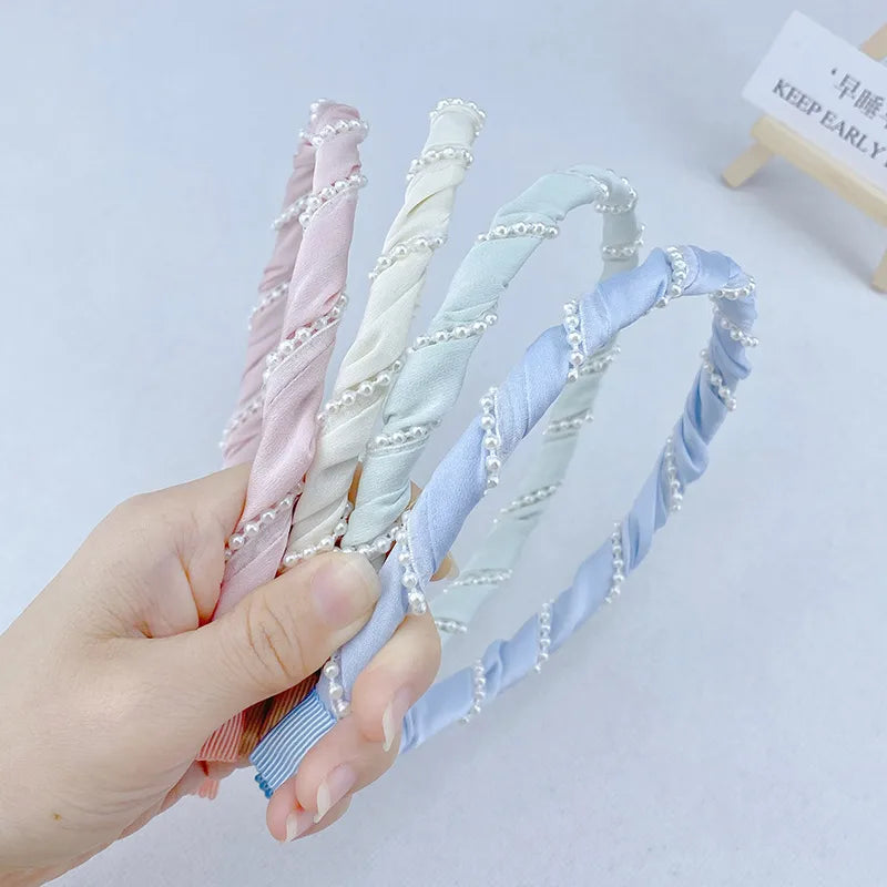 Women'S IG Style Simple Style Solid Color PVC Cloth Pearl Pleated Hair Band