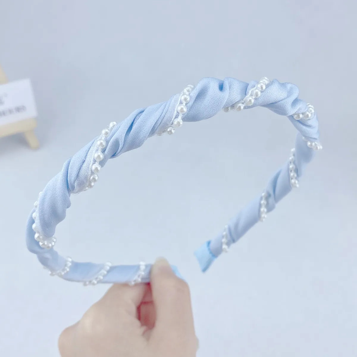 Women'S IG Style Simple Style Solid Color PVC Cloth Pearl Pleated Hair Band