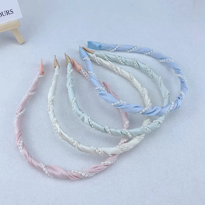 Women'S IG Style Simple Style Solid Color PVC Cloth Pearl Pleated Hair Band