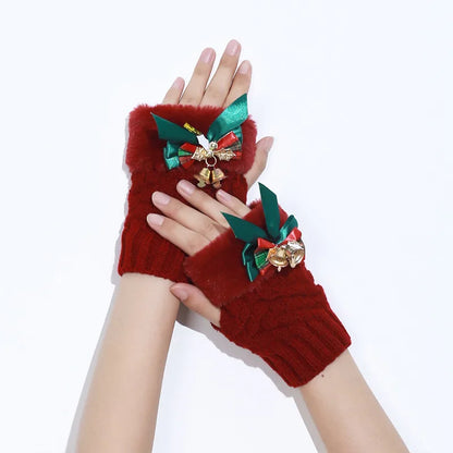 Women'S IG Style Sweet Bow Knot Bell Elk Gloves