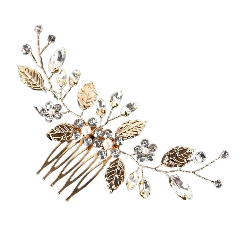 Women'S Ig Style Sweet Leaves Flower Alloy Beaded Inlay Artificial Pearls Rhinestones Hair Combs