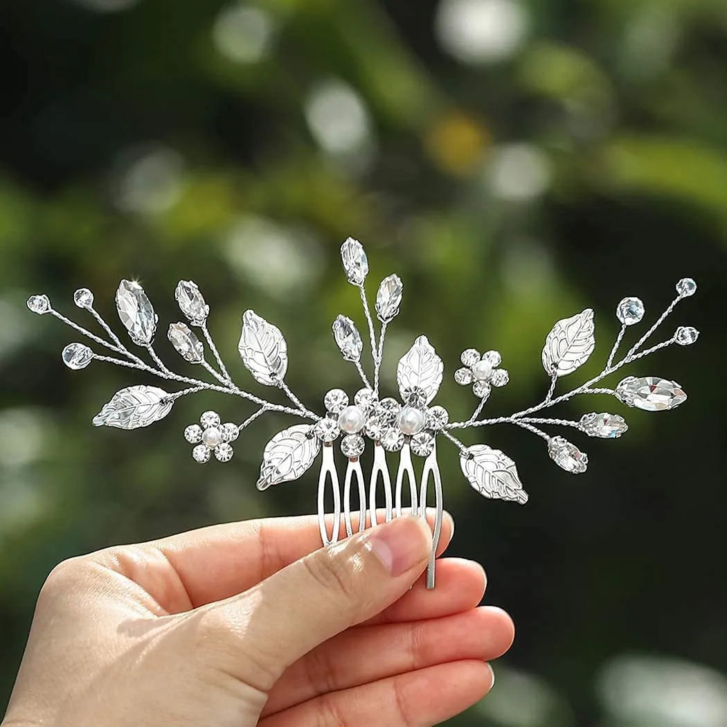 Women'S Ig Style Sweet Leaves Flower Alloy Beaded Inlay Artificial Pearls Rhinestones Hair Combs