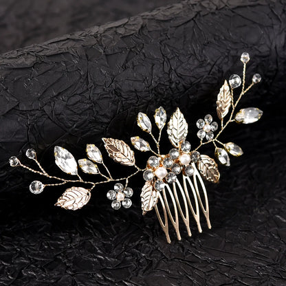 Women'S Ig Style Sweet Leaves Flower Alloy Beaded Inlay Artificial Pearls Rhinestones Hair Combs