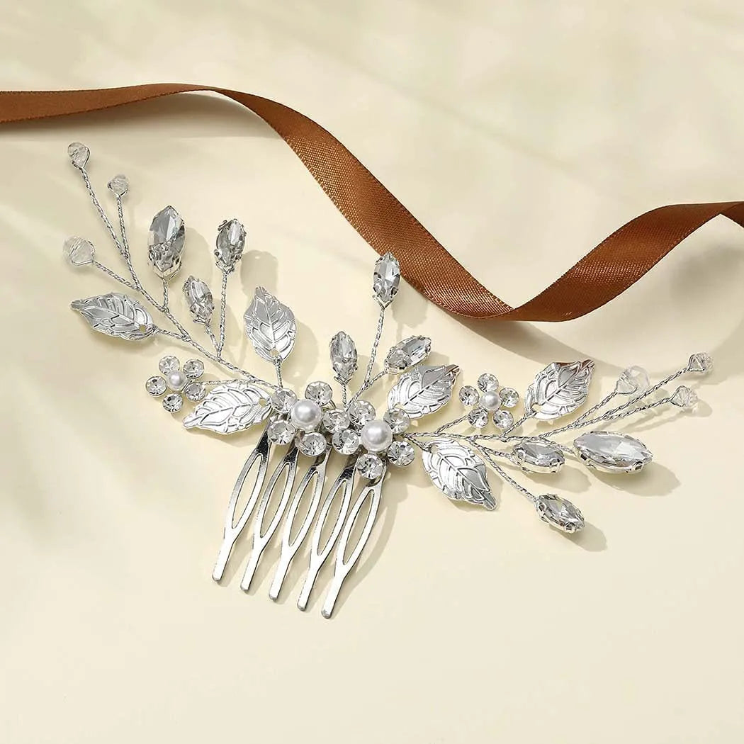 Women'S Ig Style Sweet Leaves Flower Alloy Beaded Inlay Artificial Pearls Rhinestones Hair Combs