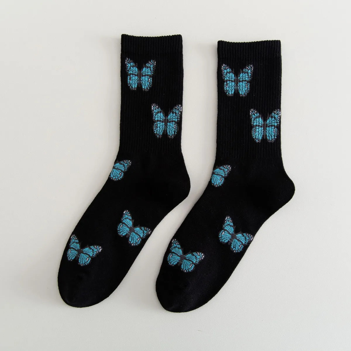 Women'S Japanese Style Butterfly Nylon Cotton Jacquard Crew Socks A Pair