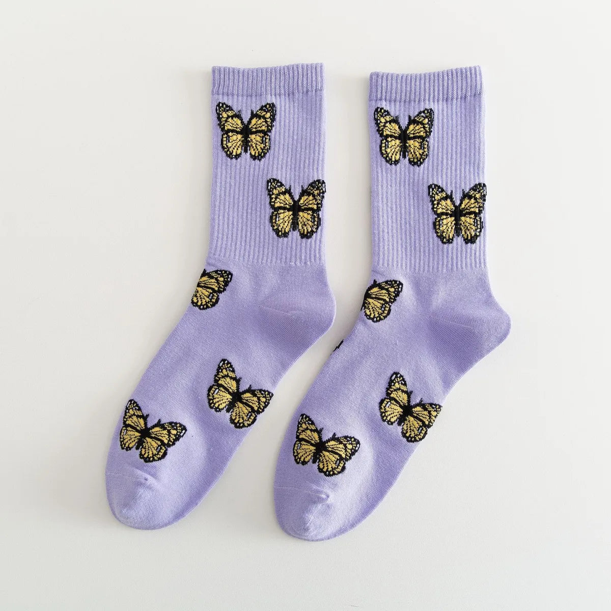 Women'S Japanese Style Butterfly Nylon Cotton Jacquard Crew Socks A Pair