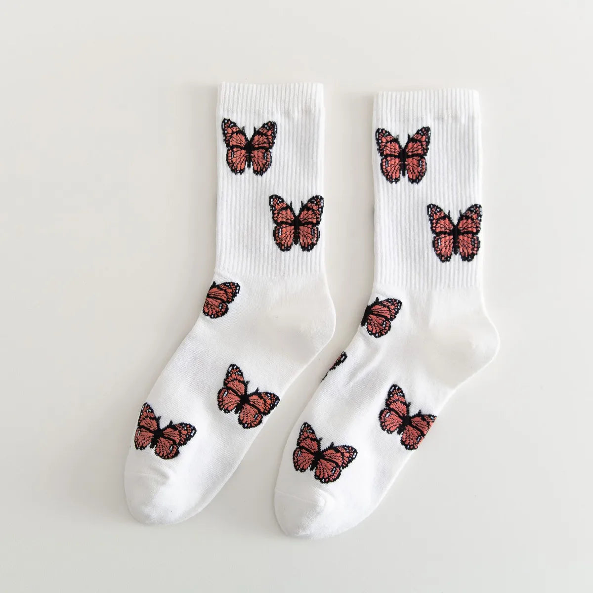 Women'S Japanese Style Butterfly Nylon Cotton Jacquard Crew Socks A Pair