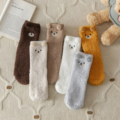 Women'S Japanese Style Cartoon Bear Polyester Blending Crew Socks A Pair