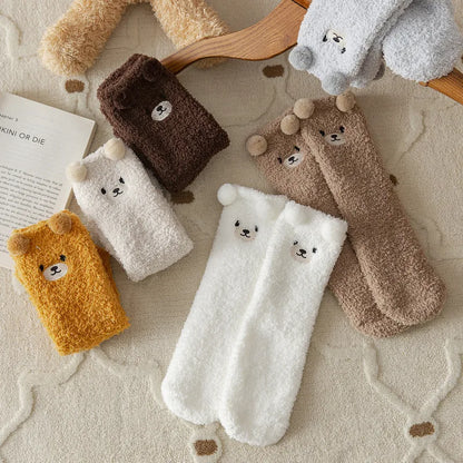 Women'S Japanese Style Cartoon Bear Polyester Blending Crew Socks A Pair