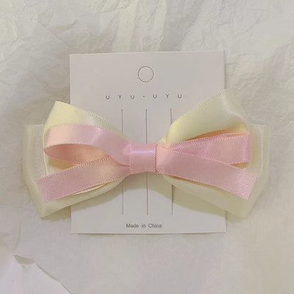 Women'S Japanese Style Color Block Cloth Bowknot Hair Clip