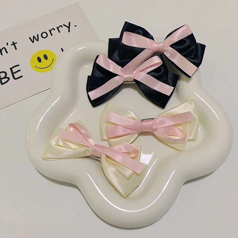 Women'S Japanese Style Color Block Cloth Bowknot Hair Clip