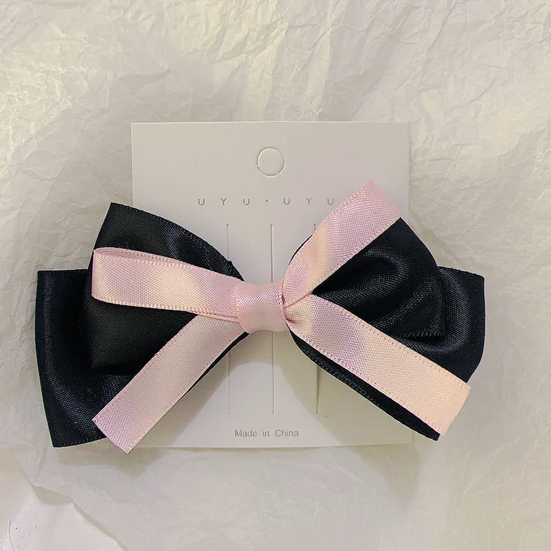 Women'S Japanese Style Color Block Cloth Bowknot Hair Clip