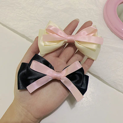 Women'S Japanese Style Color Block Cloth Bowknot Hair Clip