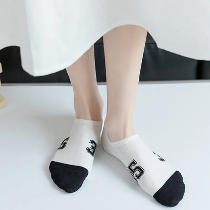 Women'S Japanese Style Color Block Cotton Printing Ankle Socks A Pair