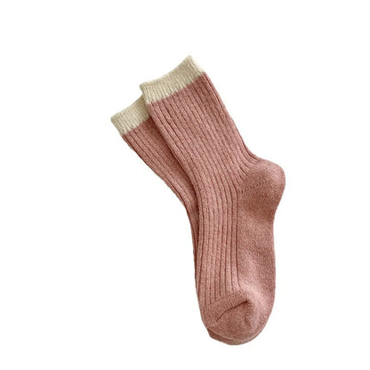 Women'S Japanese Style Color Block Wool Crew Socks A Pair