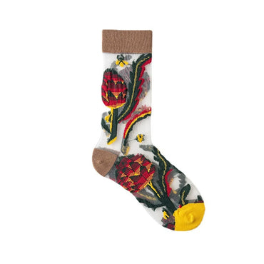 Women'S Japanese Style Flower Nylon Crew Socks A Pair