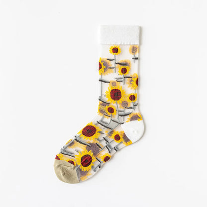 Women'S Japanese Style Flower Nylon Crew Socks A Pair