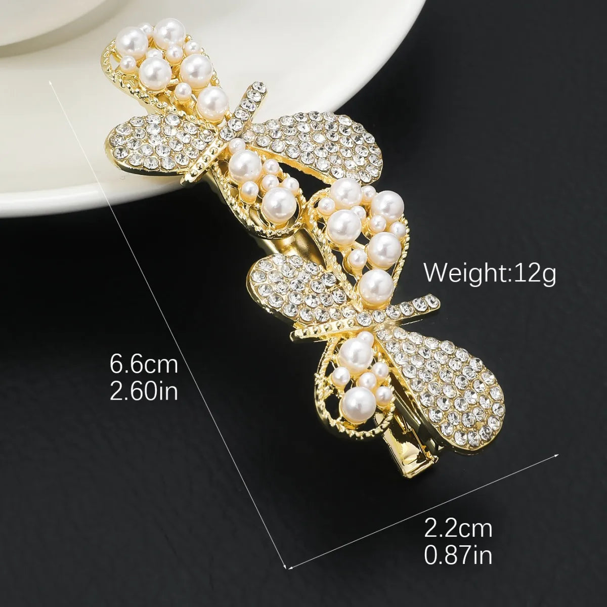 Women'S Lady Butterfly Alloy Plating Inlay Artificial Pearls Rhinestones Hair Clip