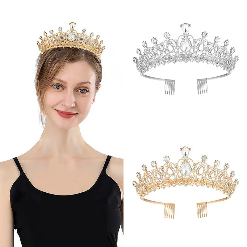 Women'S Lady Crown Alloy Plating Inlay Artificial Gemstones Crown