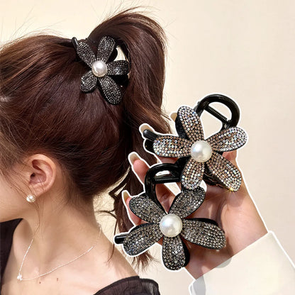 Women'S Lady Flower Arylic Imitation Pearl Rhinestone Hair Claws