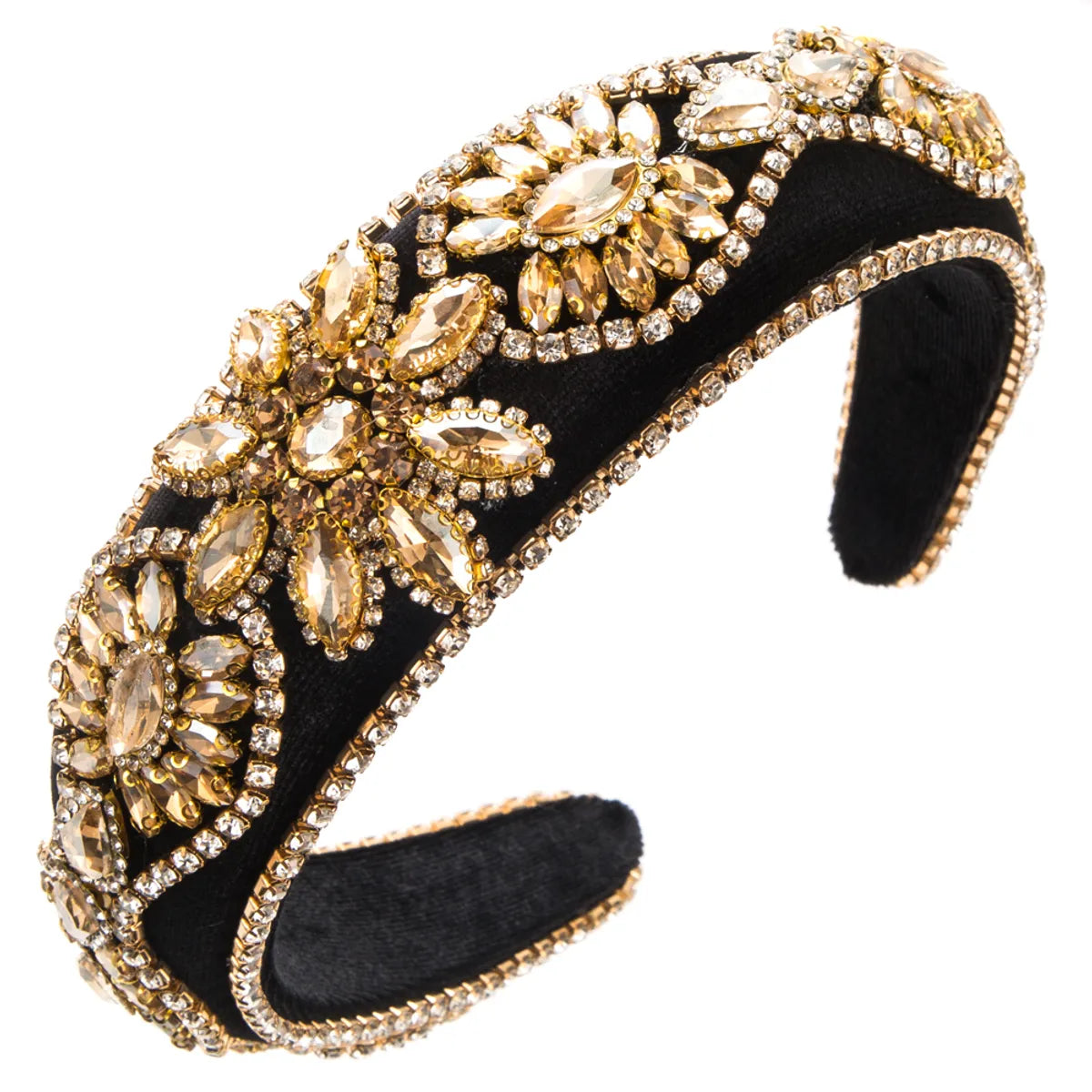 Women'S Lady Flower Sponge Inlay Rhinestones Hair Band