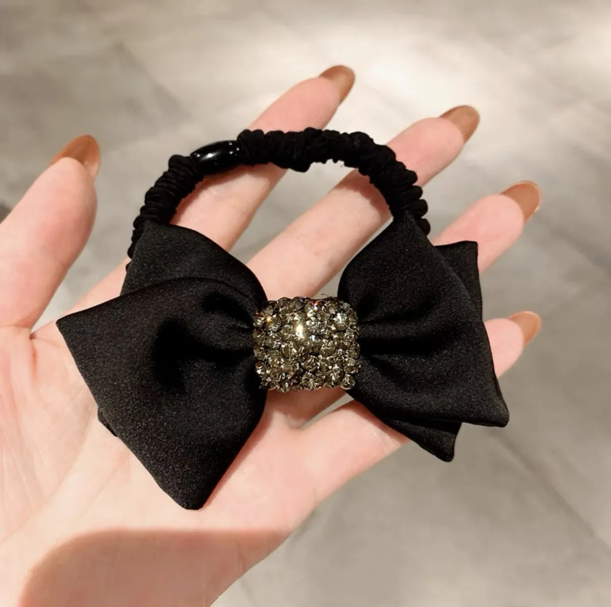 Women'S Lady Solid Color Rhinestone Bowknot Hair Tie