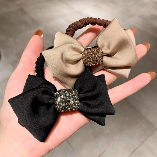 Women'S Lady Solid Color Rhinestone Bowknot Hair Tie