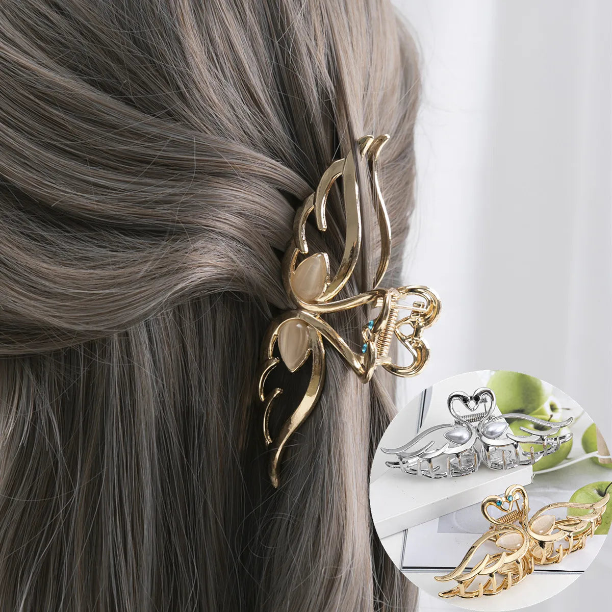 Women'S Lady Swan Metal Plating Hair Claws