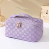 Women'S Large All Seasons Pu Leather Plaid Basic Square Zipper Cosmetic Bag