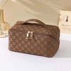 Women'S Large All Seasons Pu Leather Plaid Basic Square Zipper Cosmetic Bag