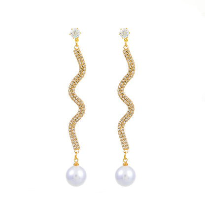 Luxurious Waves Inlay Alloy Rhinestones Earrings