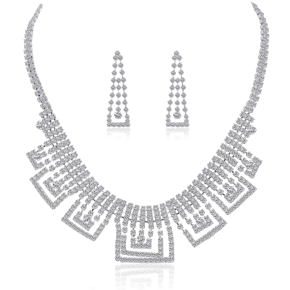 Women's Luxury Fashion Tassel Alloy Rhinestone Earrings Necklace Jewelry Set Inlay Rhinestones