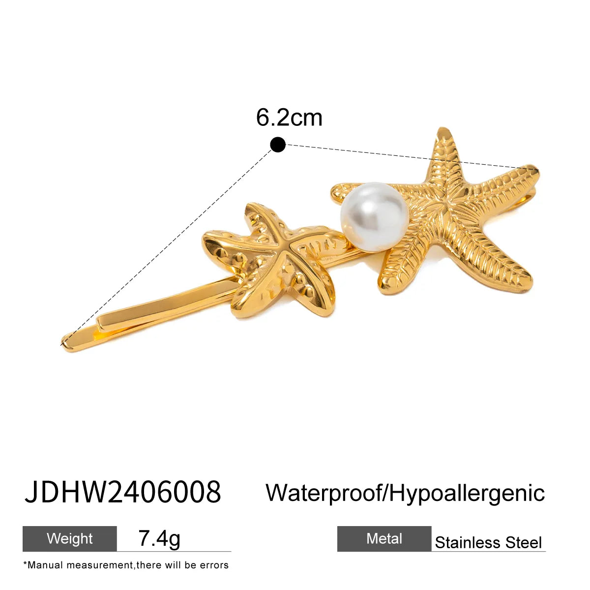 Women'S Marine Style Starfish Shell 304 Stainless Steel Hair Clip