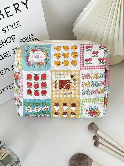 Women'S Medium All Seasons Cotton Little Bear Smile Face Flower Cute Square Zipper Clutch Bag