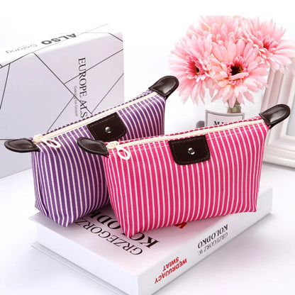 Women'S Medium All Seasons Nylon Stripe Fashion Dumpling Shape Zipper Cosmetic Bag