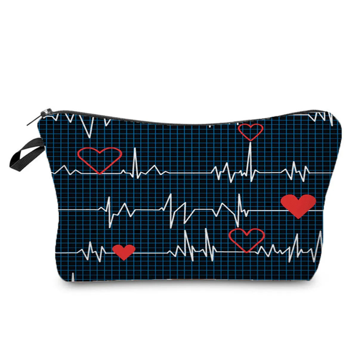 Women'S Medium All Seasons Polyester Electrocardiogram Cute Square Zipper Cosmetic Bag