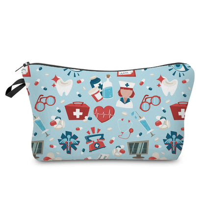 Women'S Medium All Seasons Polyester Electrocardiogram Cute Square Zipper Cosmetic Bag