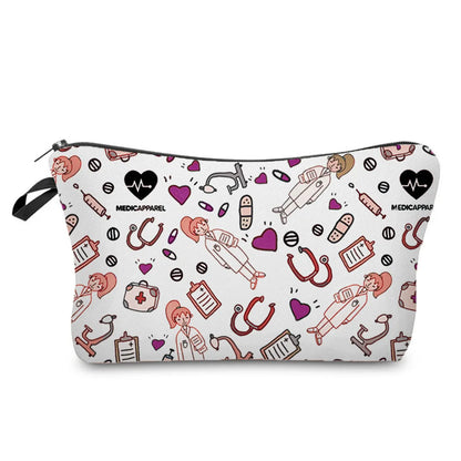 Women'S Medium All Seasons Polyester Electrocardiogram Cute Square Zipper Cosmetic Bag