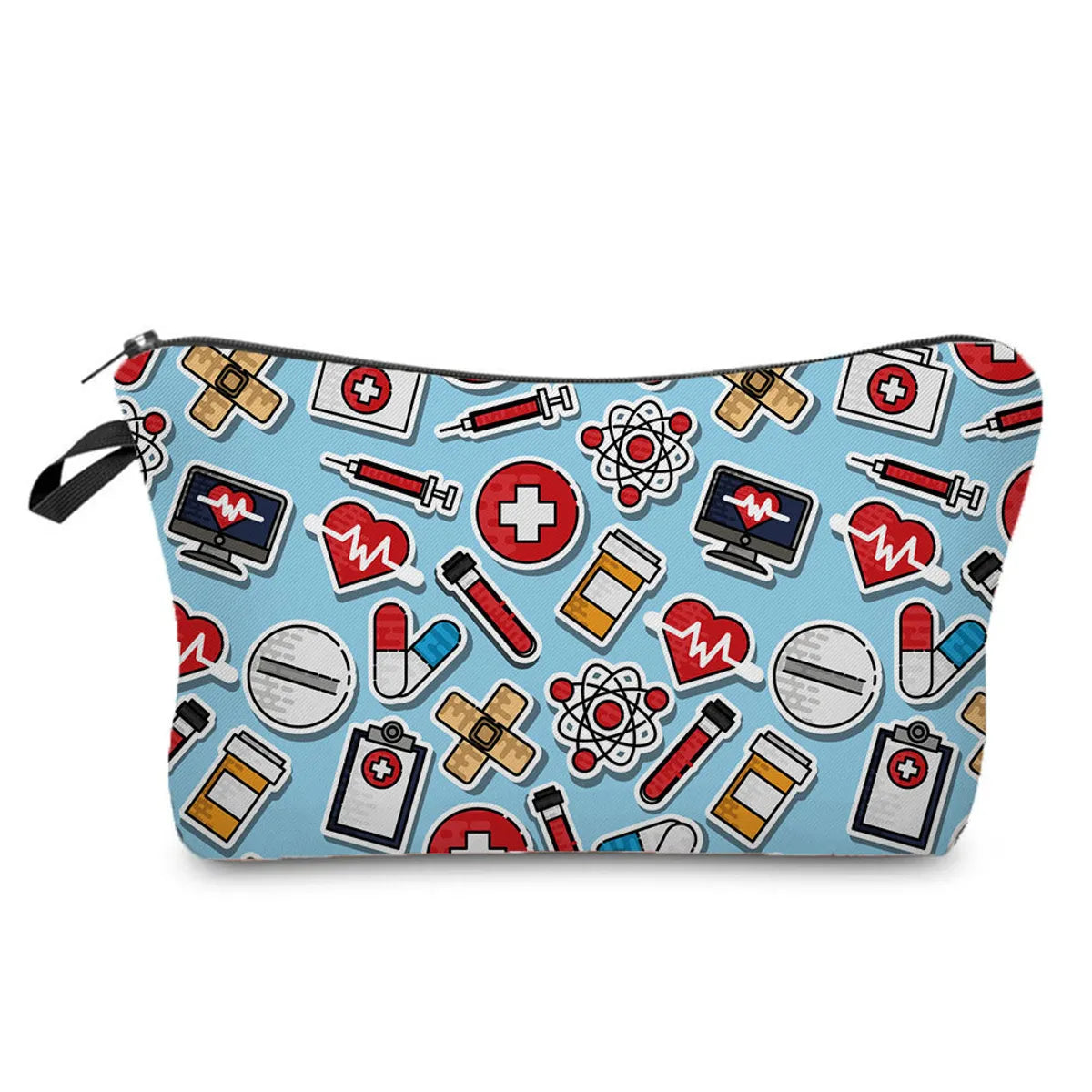 Women'S Medium All Seasons Polyester Electrocardiogram Cute Square Zipper Cosmetic Bag