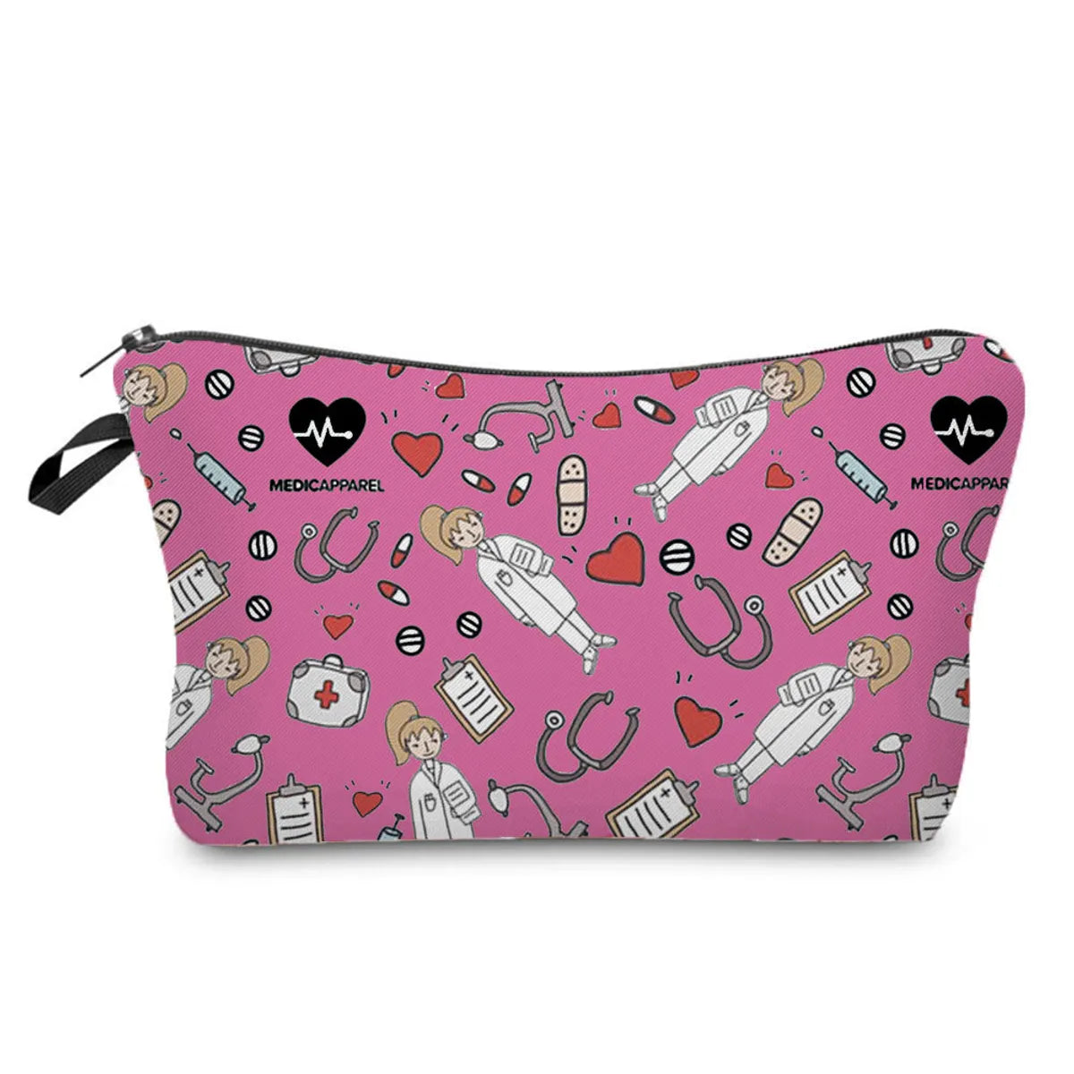 Women'S Medium All Seasons Polyester Electrocardiogram Cute Square Zipper Cosmetic Bag