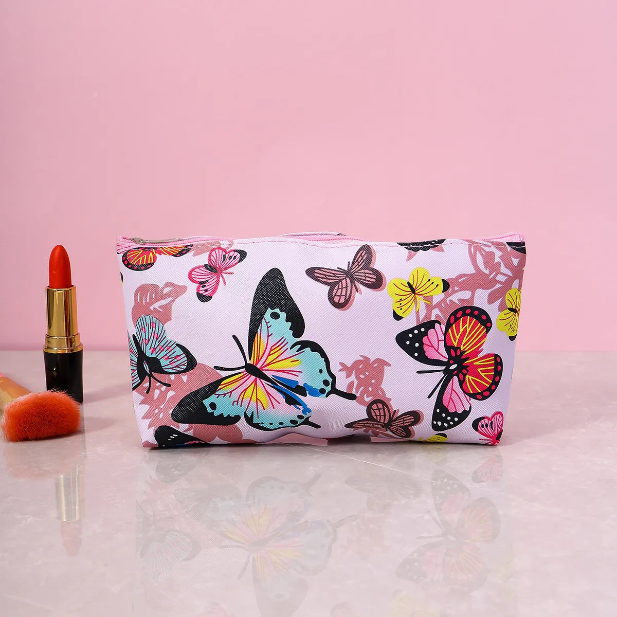 Women'S Medium All Seasons Polyester Letter Butterfly Fashion Square Zipper Cosmetic Bag