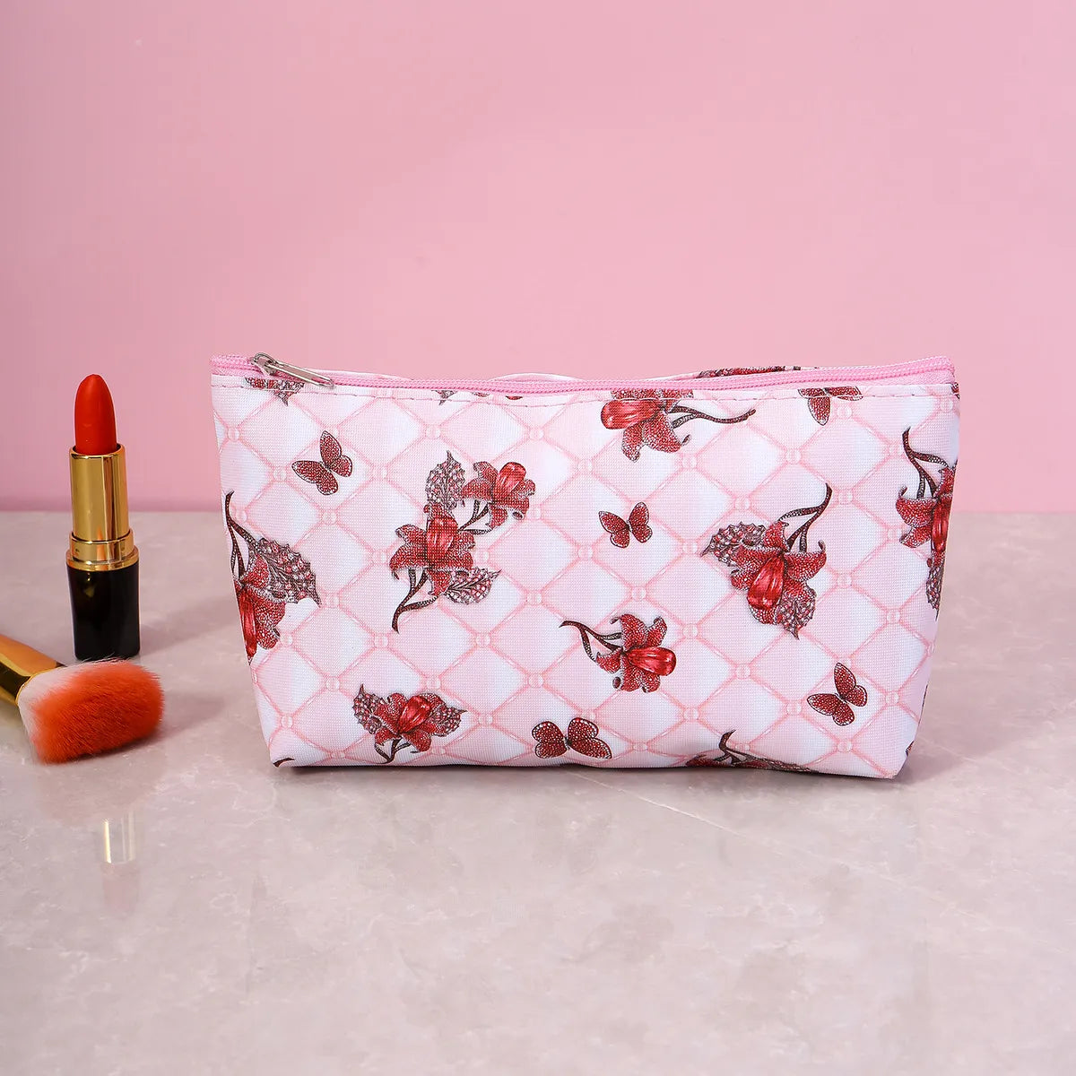 Women'S Medium All Seasons Polyester Letter Butterfly Fashion Square Zipper Cosmetic Bag