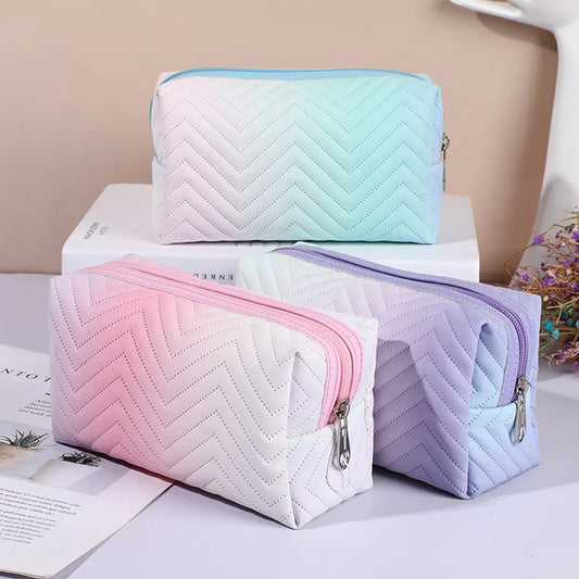 Women'S Medium All Seasons Pu Leather Gradient Color Fashion Square Zipper Cosmetic Bag