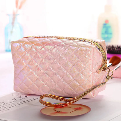 Women'S Medium All Seasons Pu Leather Lingge Fashion Pillow Shape Zipper Cosmetic Bag