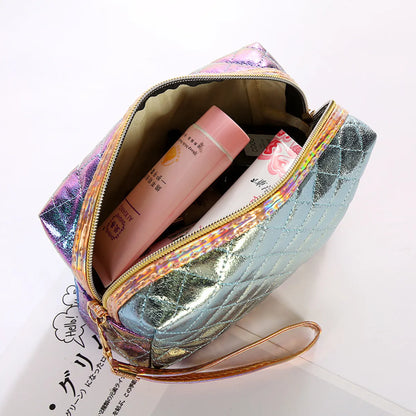 Women'S Medium All Seasons Pu Leather Lingge Fashion Pillow Shape Zipper Cosmetic Bag